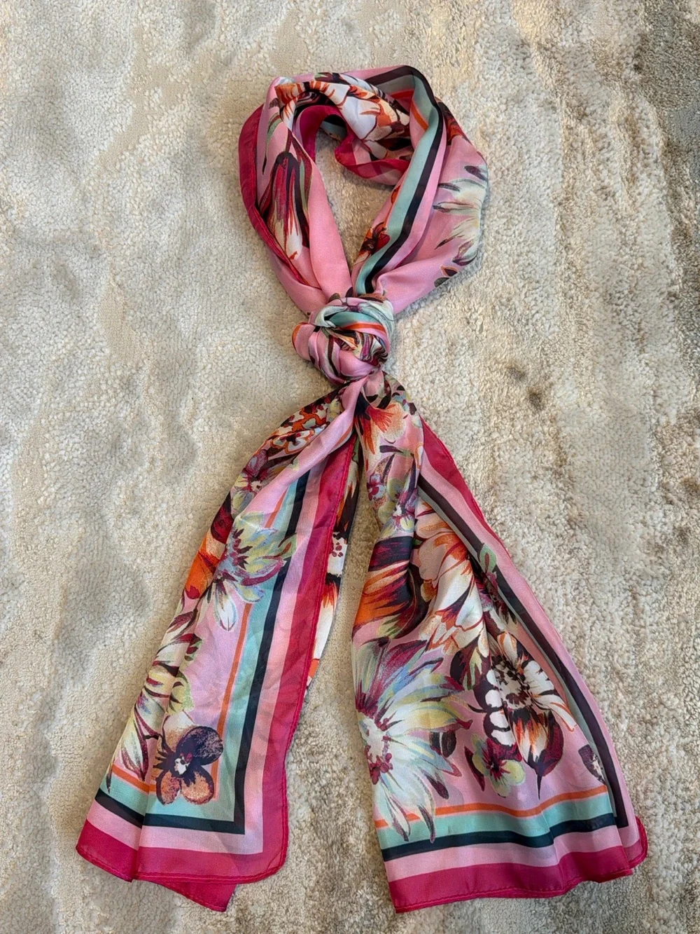 Vince Camuto Pink Floral & Stripe Silk-Feel Scarf